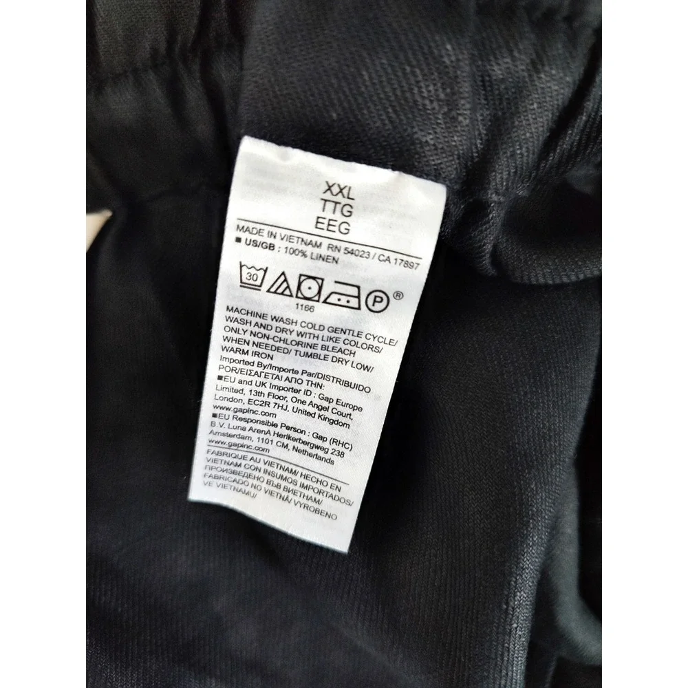 New Banana Republic‎ Pants XXL 100% Linen Pull-on Black Wide Leg Ankle Summer